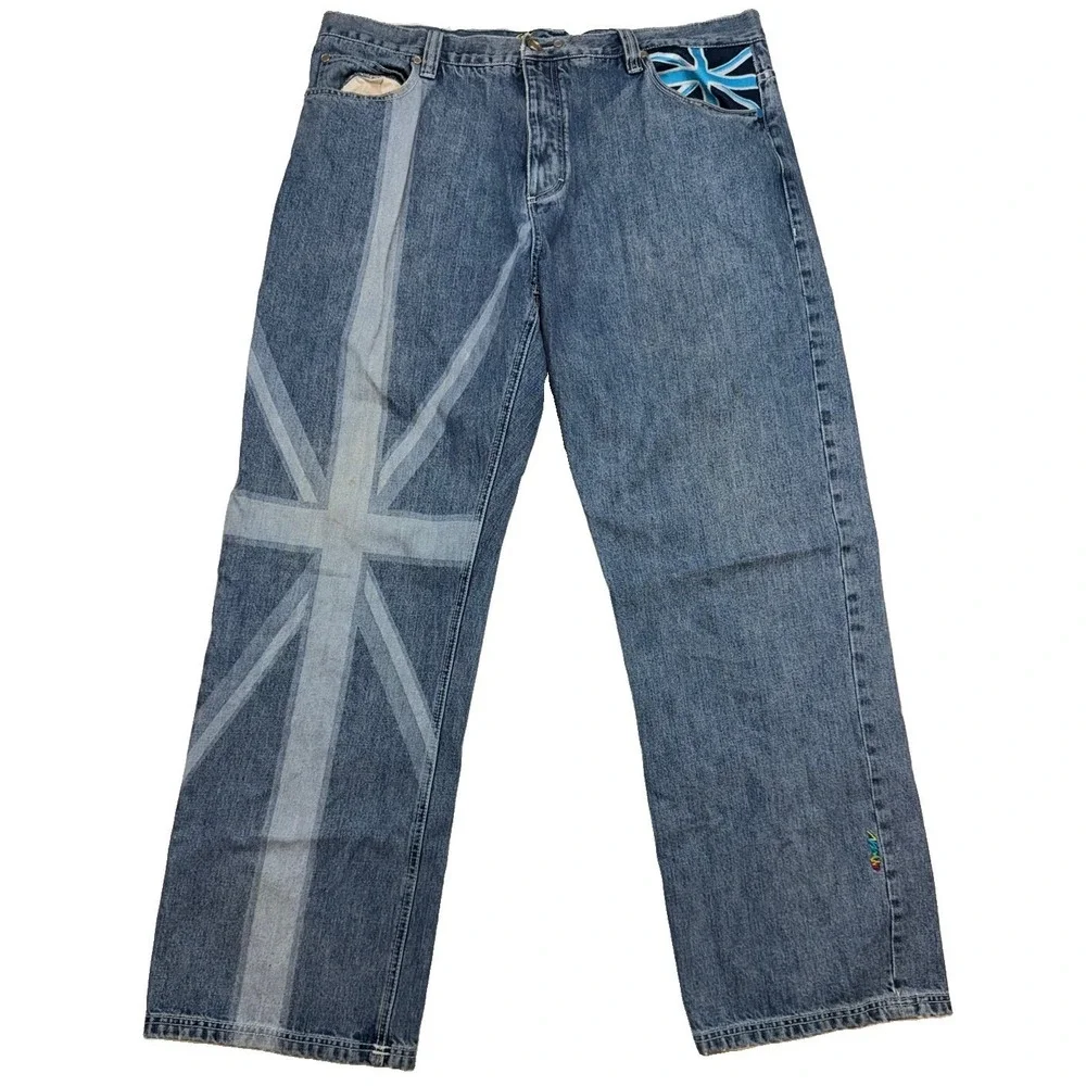 Vintage Coogi Jeans Embroidered Union Jack Flag Hip Hop Y2K W44 x L35